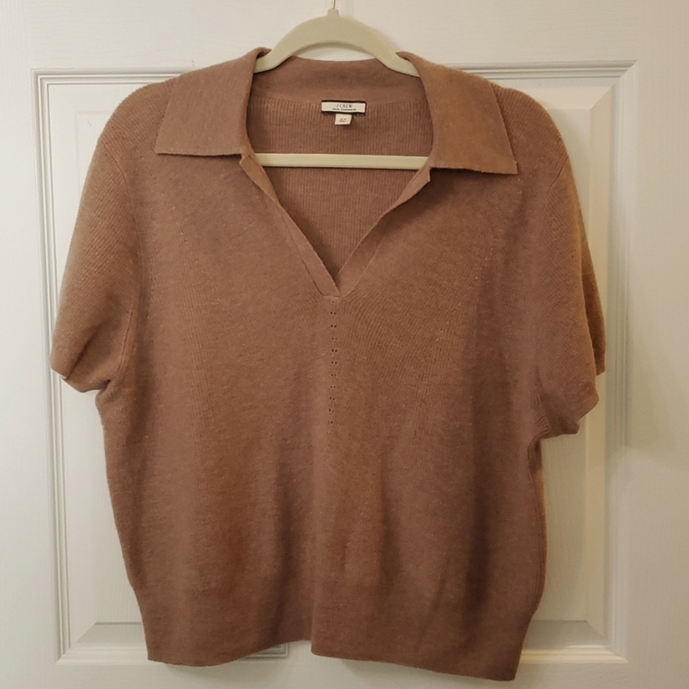 J. Crew Woman's Plus Cropped Short Sleeve V Neck Cashmere Sweater 2x